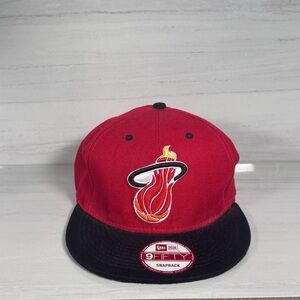 New Era Red and Black Snapback Hat Miami Heat